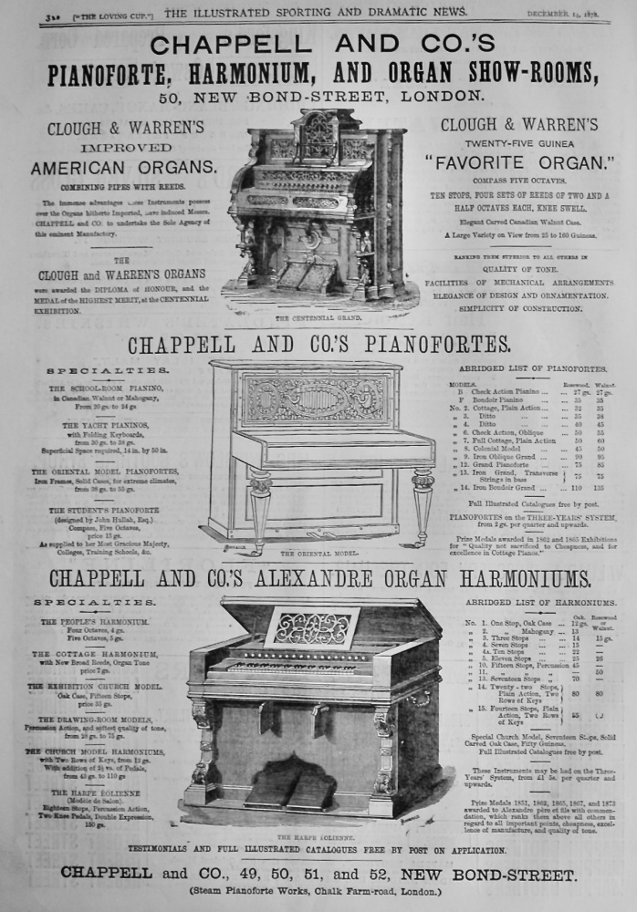 Chappell & Co.'s  Pianoforte, Harmonium, and Organ Show-Rooms, London.  1878.
