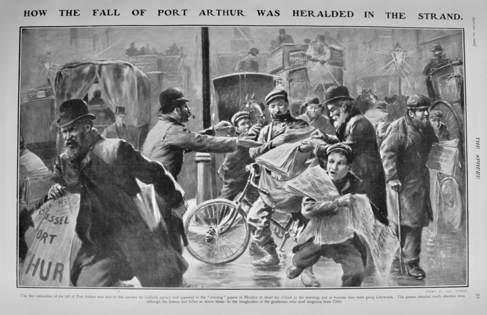 How the Fall of Port Arthur was Heralded in the Strand.  1905.
