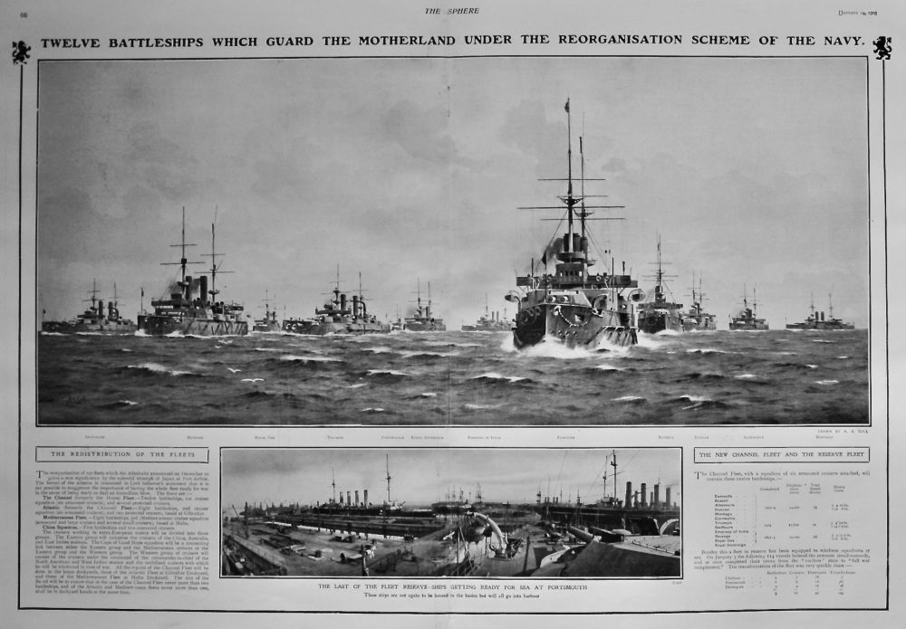 Twelve Battleships which Guard the Motherland under the Reorganisation Scheme of the Navy.  1905.