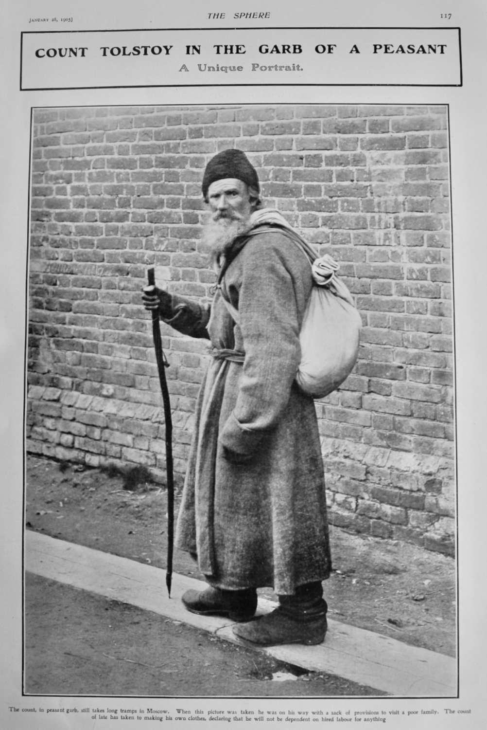 Count Tolstoy in the Garb of a Peasant :  A Unique Portrait.  1905.