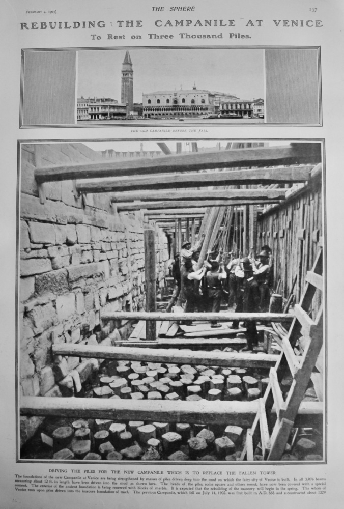 Rebuilding the Campanile at Venice.  1905.