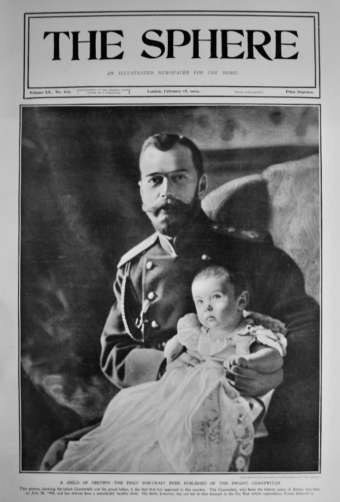 A Child of Destiny - The First Portrait ever Published of the Infant Czarewitch.  1905.