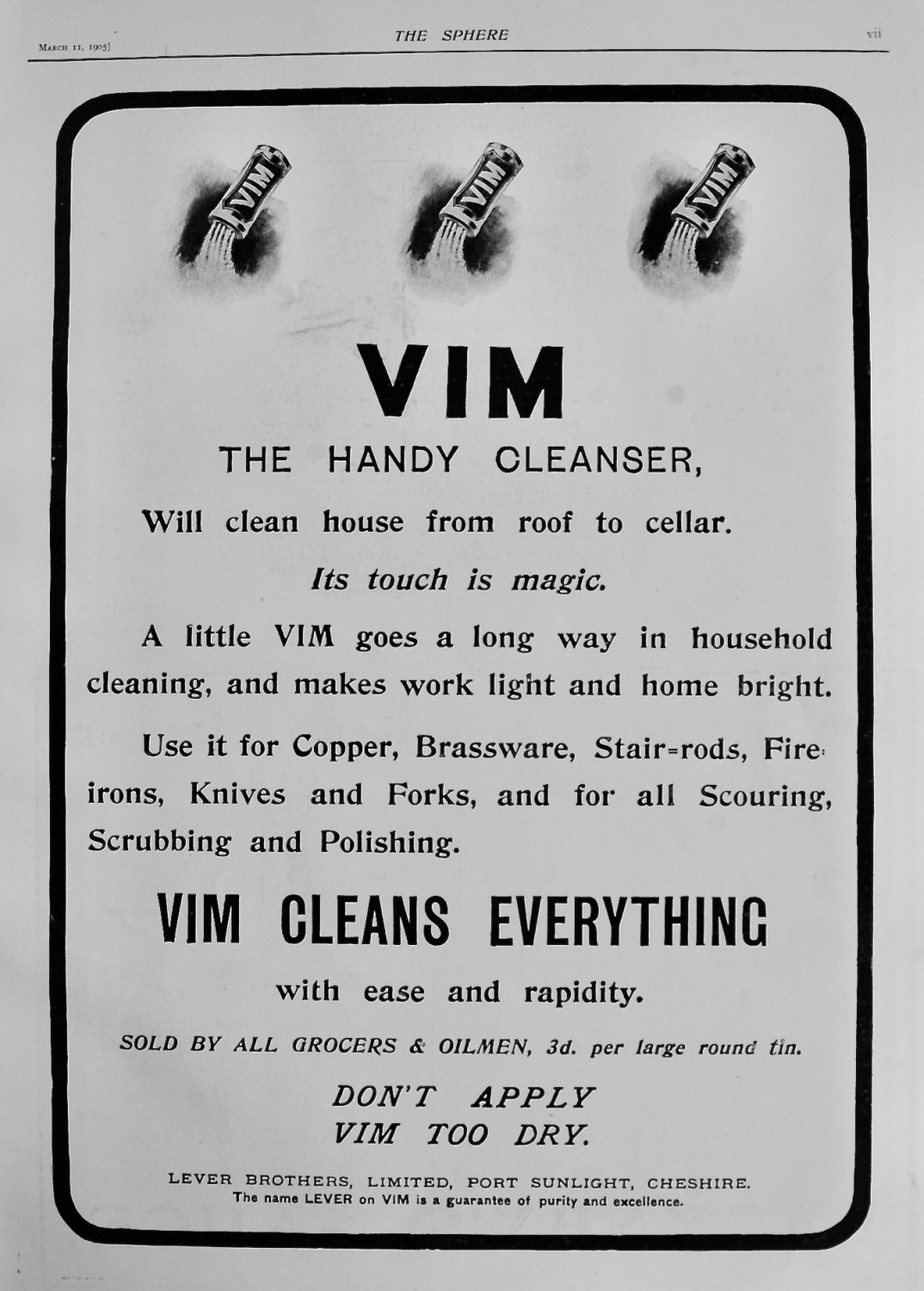 VIM.  The Handy Cleanser.    1905.