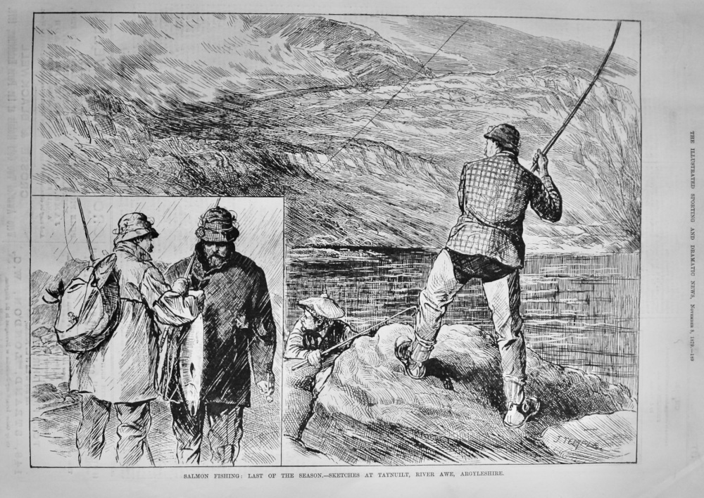 Salmon Fishing :  Last of the Season.- Sketches at Taynuilt, River Awe, Argyleshire.  1879.