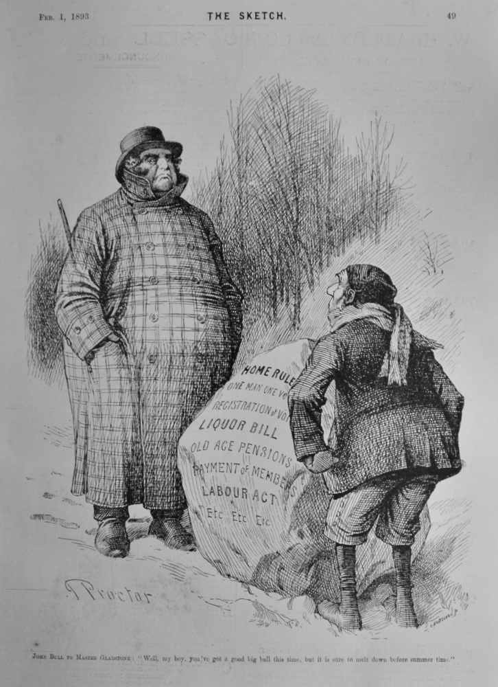 John Bull to Master Gladstone.  (Comic Drawing)  1893.