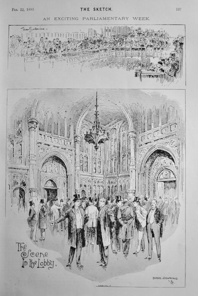An Exciting Parliamentary Week :  The Scene in the Lobby.  1893.