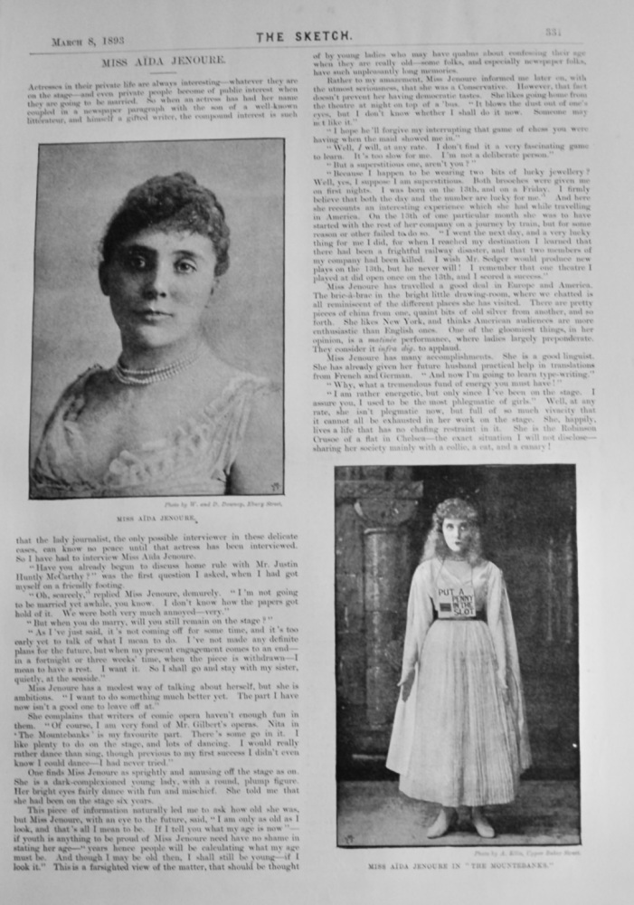 Miss Aida Jenoure. (Article)  1893.