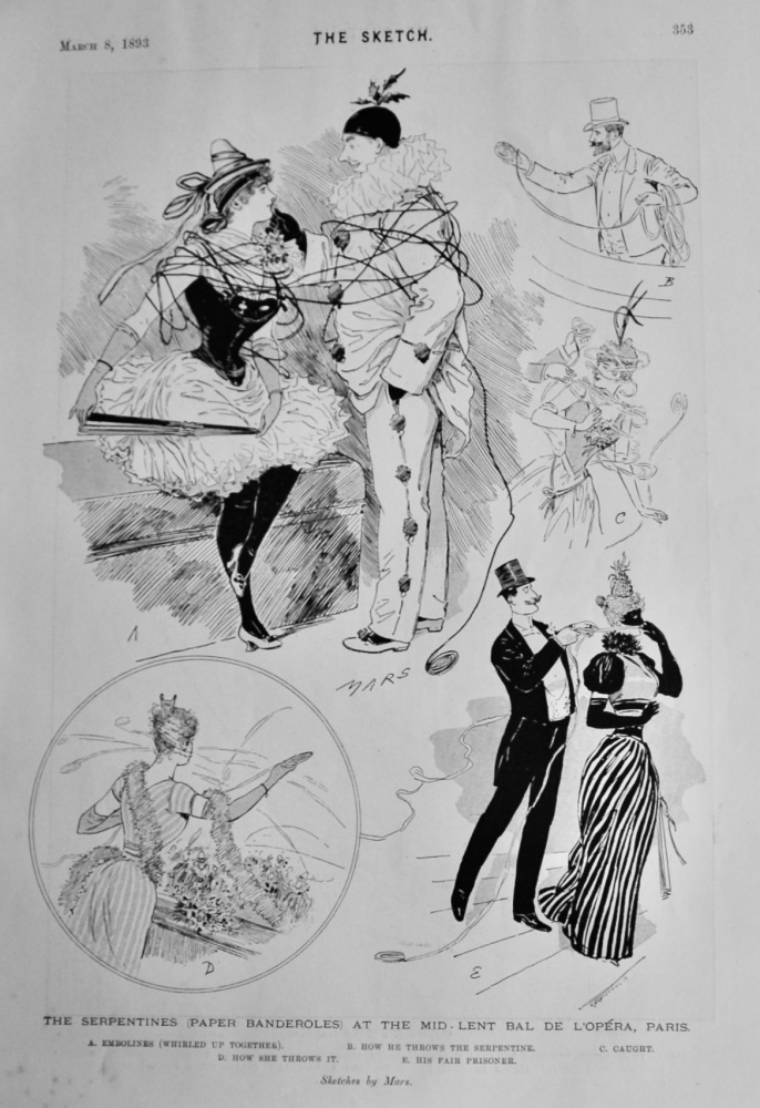 The Serpentines (Paper Banderoles) at the Mid-Lent Bas De L'Opera, Paris.  1893.