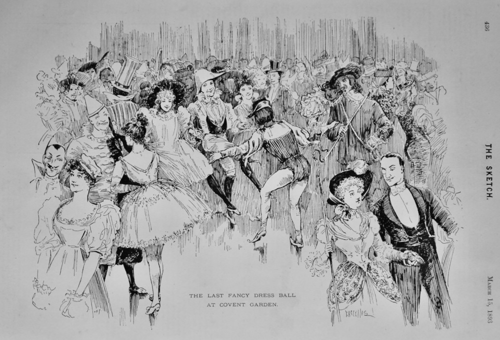 The Last Fancy Dress Ball at Covent Garden.  1893.