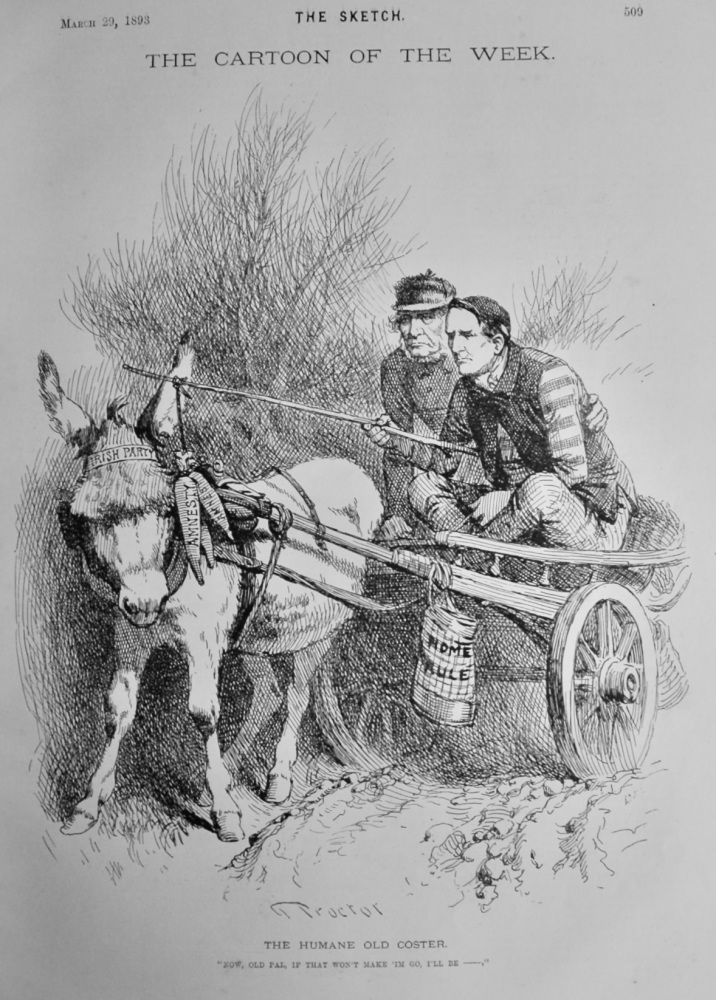 The Cartoon of the Week. :  The Humane Old Coster.  1893.