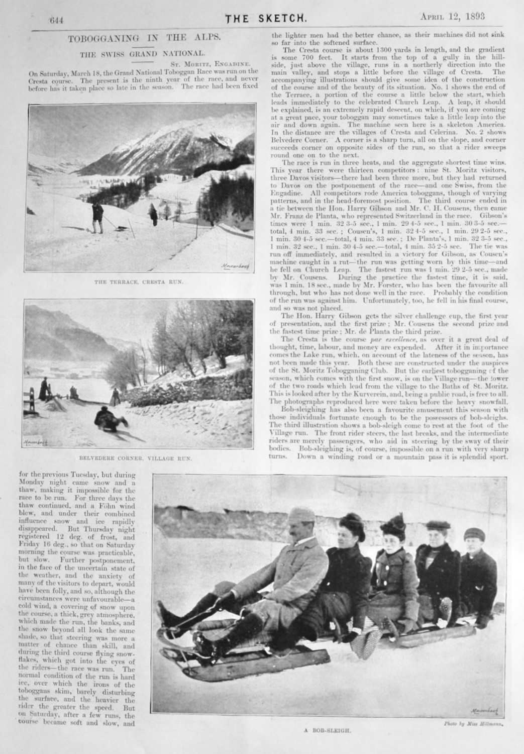 Tobogganing in the Alps :  The Swiss Grand National.  1893.