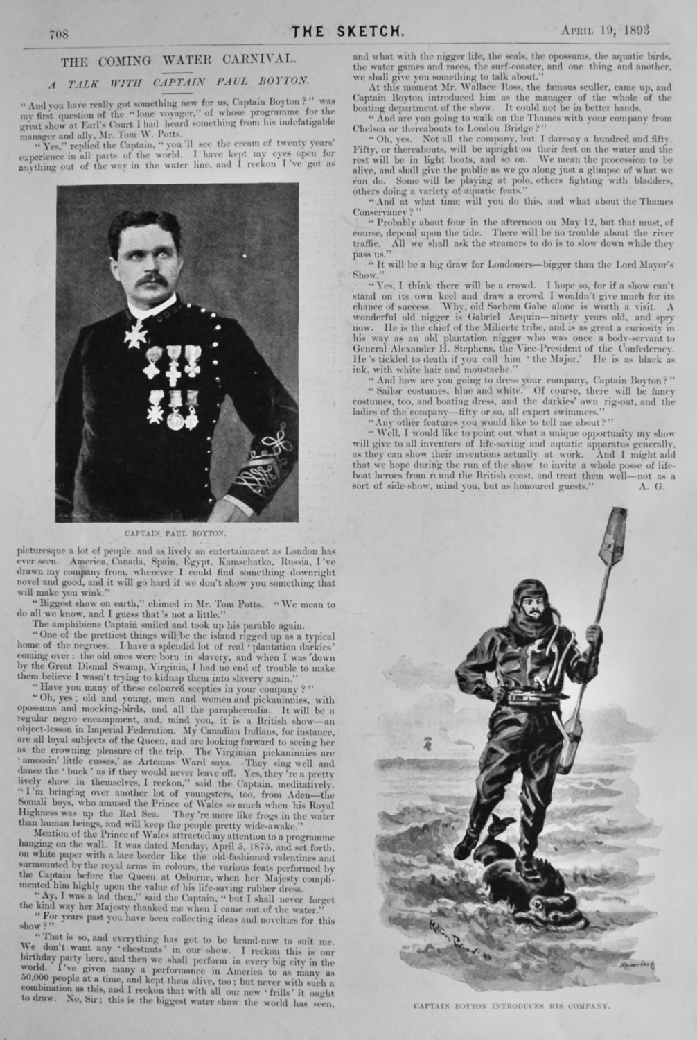 The Coming Water Carnival :  A Talk with Captain Paul Boyton.  1893.