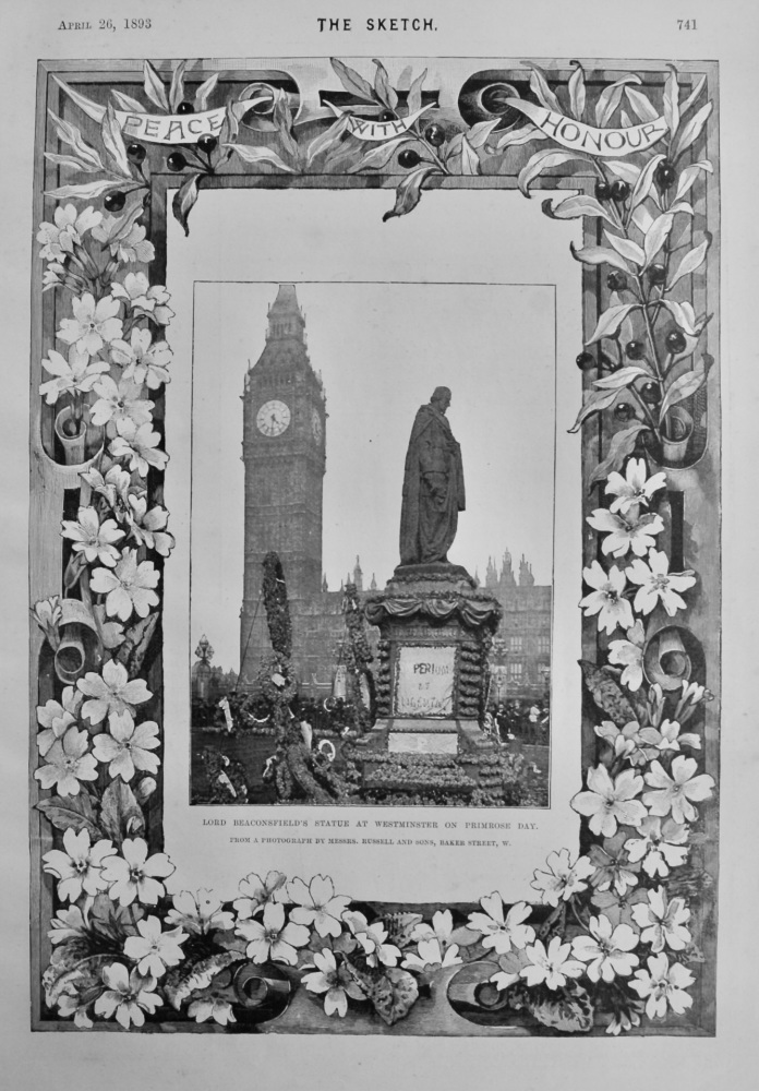 Lord Beaconsfield's Statue at Westminster on Primrose Day.  1893.