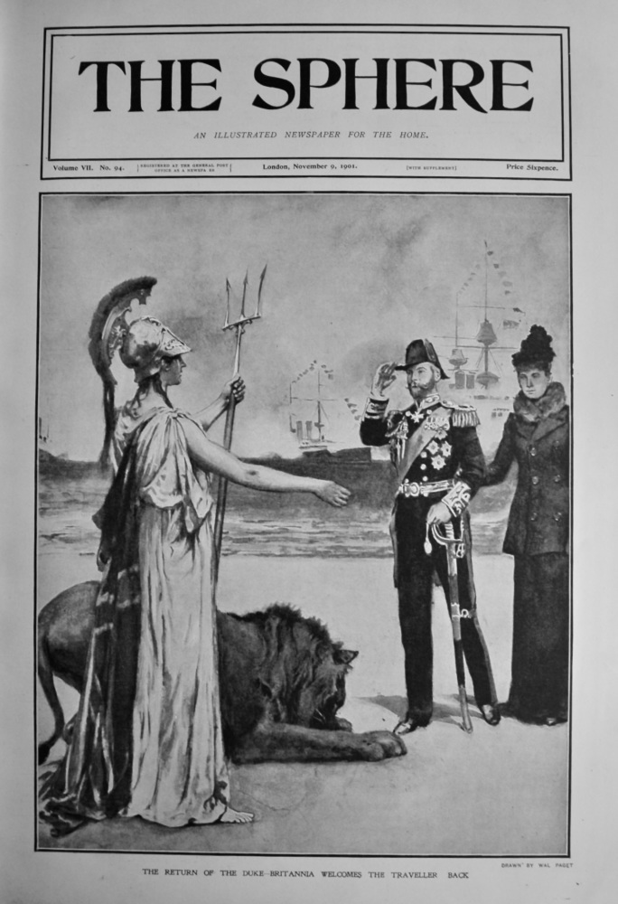 The Return of the Duke- Britannia welcomes the Traveller Back.  (Duke of Cornwall)  1901.