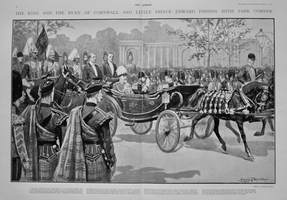 The King and the Duke of Cornwall and Little Prince Edward Passing Hyde Park Corner.  1901.