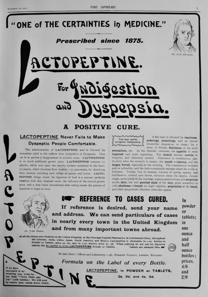 Lactopeptine. for Indigestion and Dyspepsia.  1901.