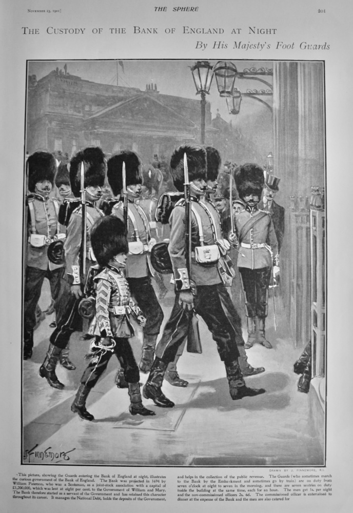The Custody of the Bank of England at Night by His Majesty's Foot Guards.  1901.