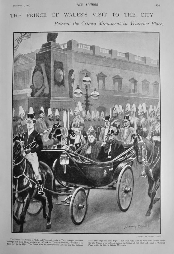The Prince of Wales's Visit to the City :  Passing the Crimea Monument in Waterloo Place.  1901.