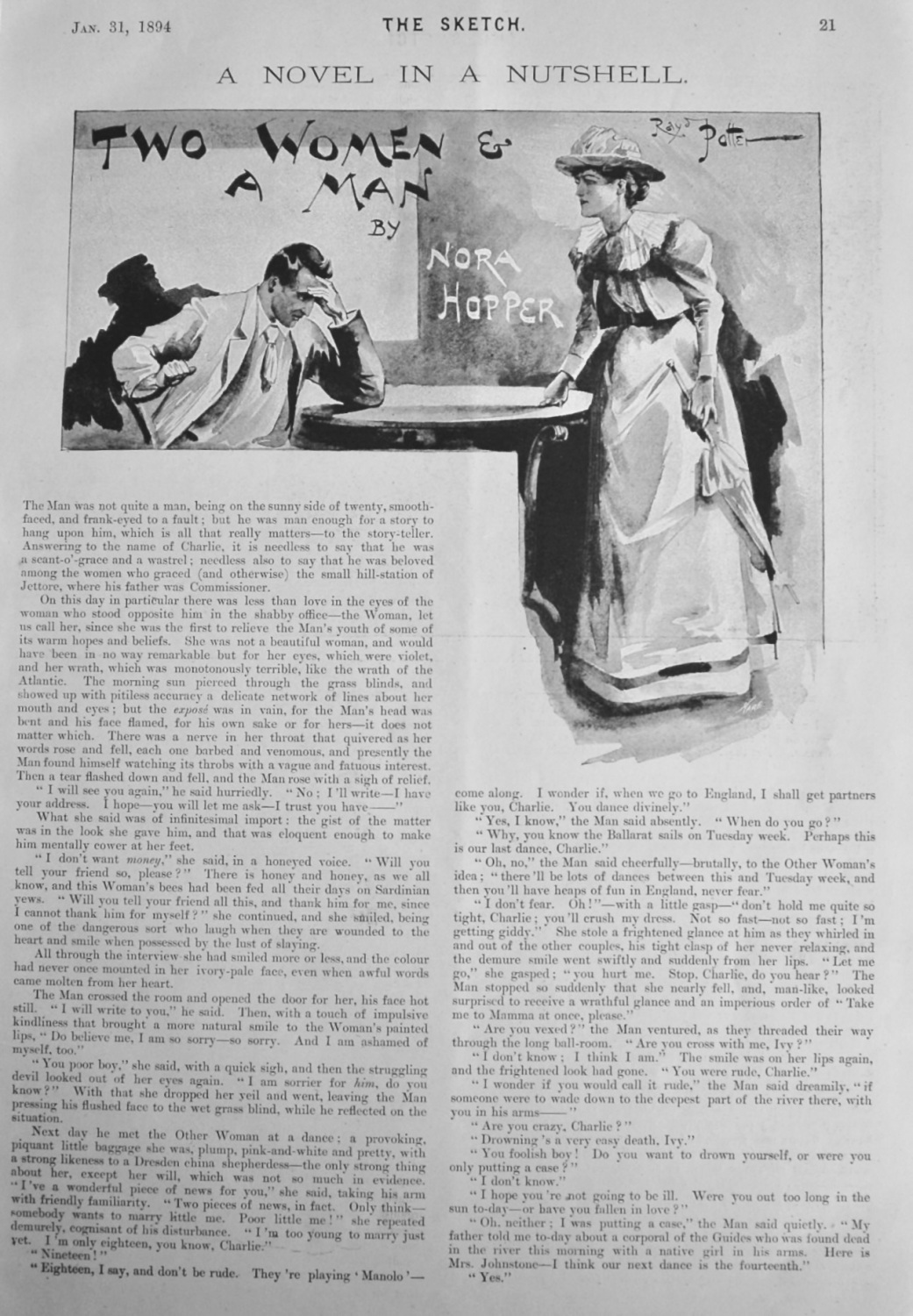 A Novel in a Nutshell. :  Two Women & A Man.  Written by Nora Hopper.  1894