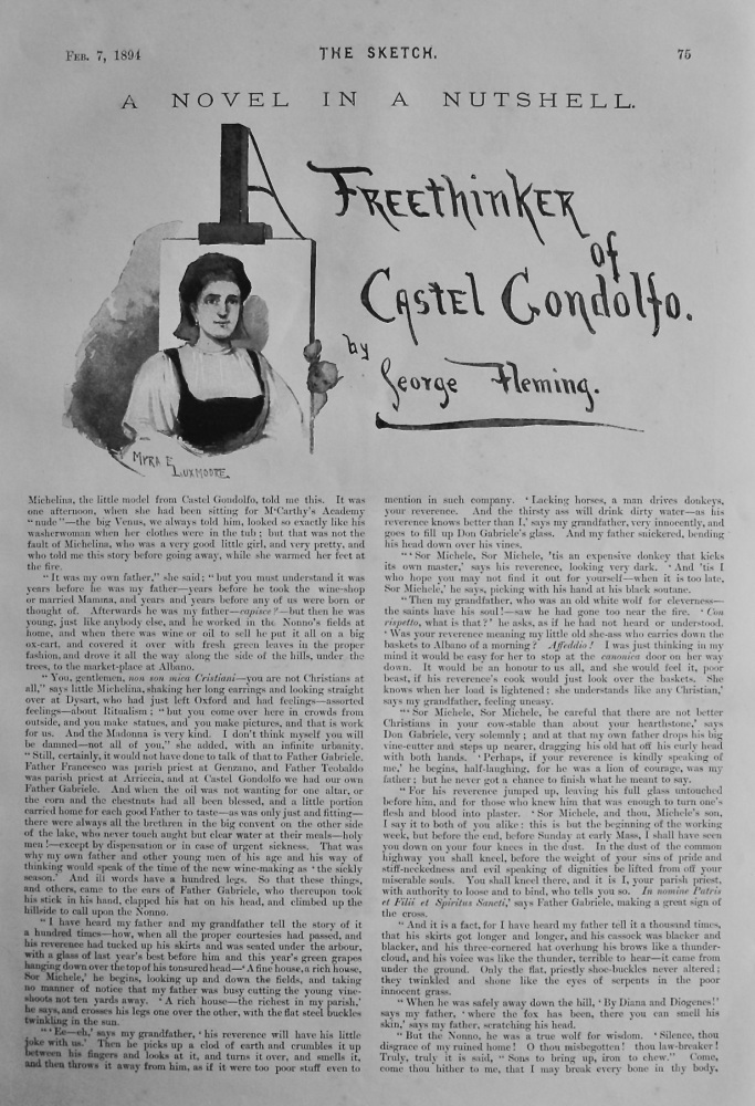 A Novel in a Nutshell :  A Freethinker of Castel Gondolfo.  By George Fleming.  1894.