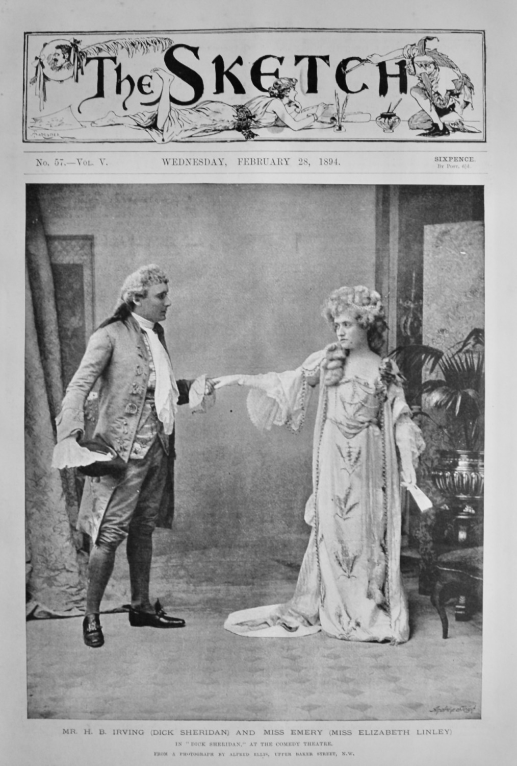 Mr. H. B. Irving (Dick Sheridan) and Miss Emery (Miss Elizabeth Linley) in 