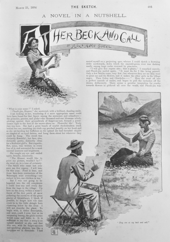 A Novel in a Nutshell :  At Her Beck And Call.      Written by Flora Annie Steel.  1894.