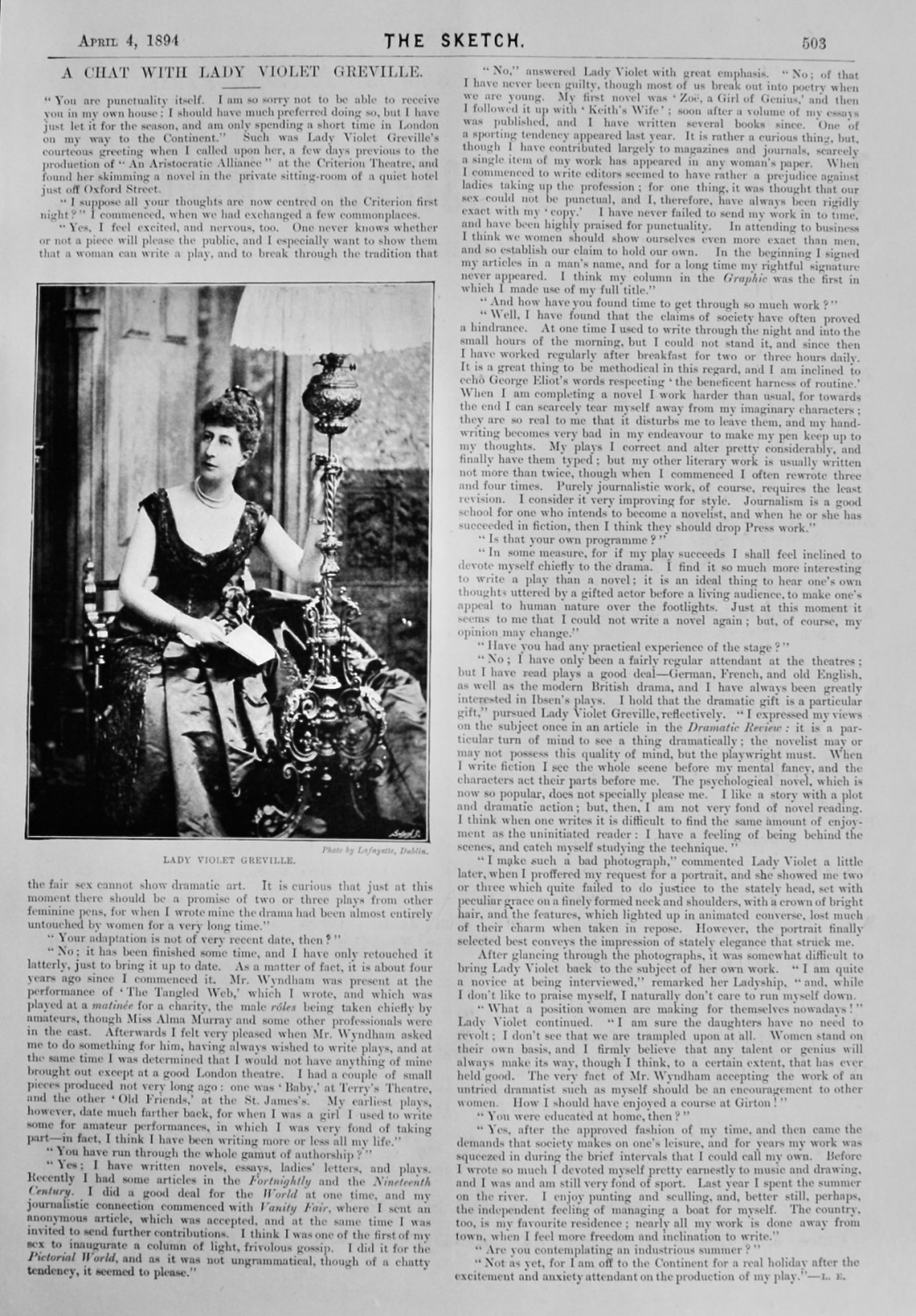 A Chat with Lady Violet Greville.  1894.