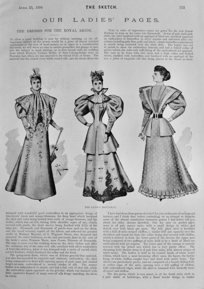 Our Ladies' Pages :  The Dresses for the Royal Bride.  1894.