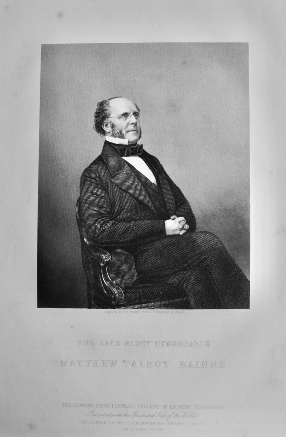 The Late Right Honourable Matthew Talbot Baines.  1860c.