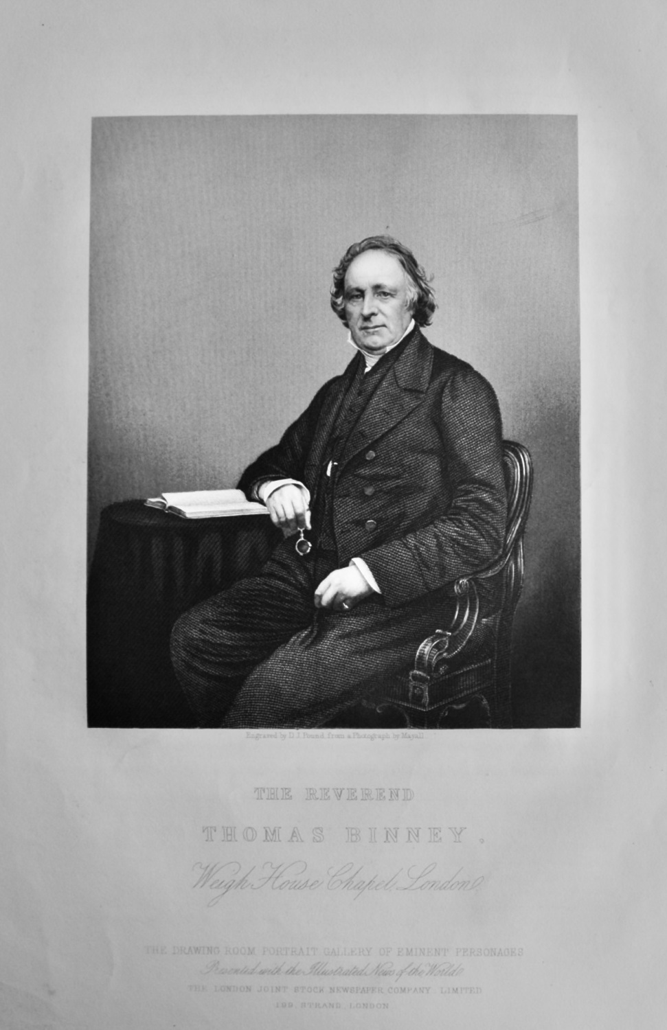 The Reverend Thomas Binney, Weigh House Chapel, London.  1860c.
