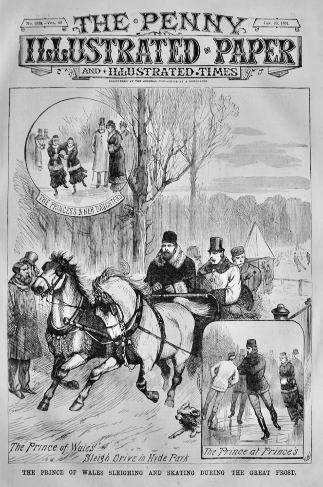 The Prince of Wales Sleighing and Skating during the Great Frost.  1881.