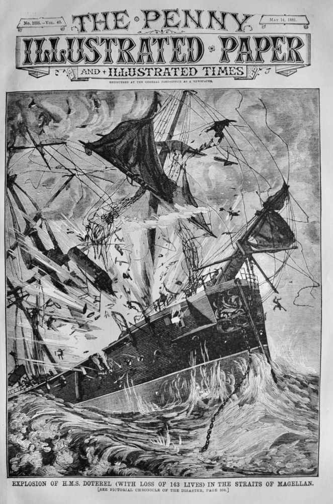 Explosion of H.M.S. Doterel (With Loss of 143 Lives) in the Straits of Magellan. 1881.