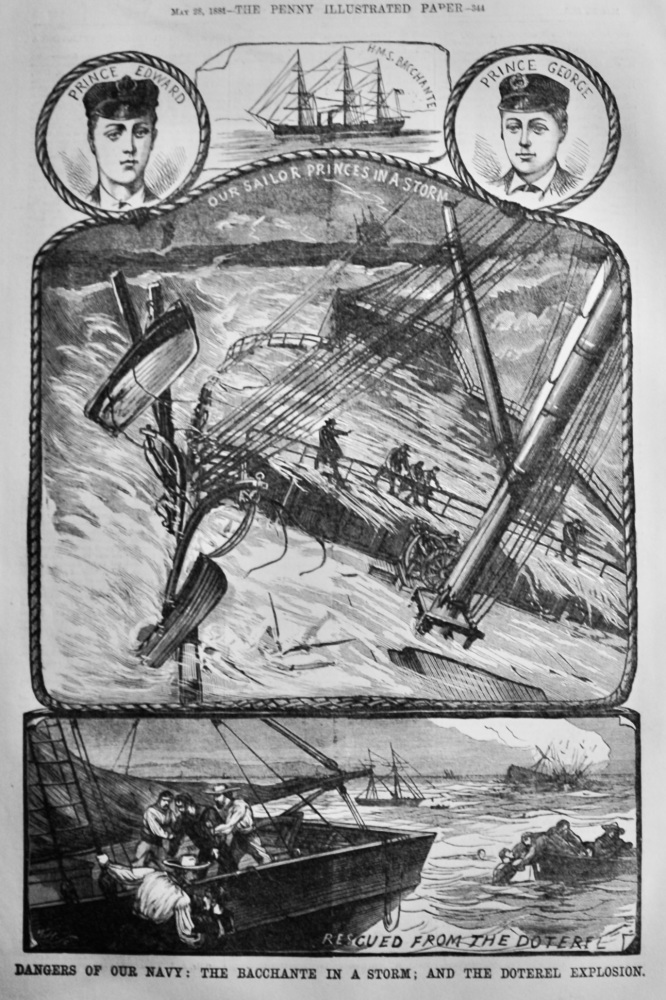 Dangers of our Navy :  The Bacchanti in a Storm ;  and the Doterel Explosion. 1881.