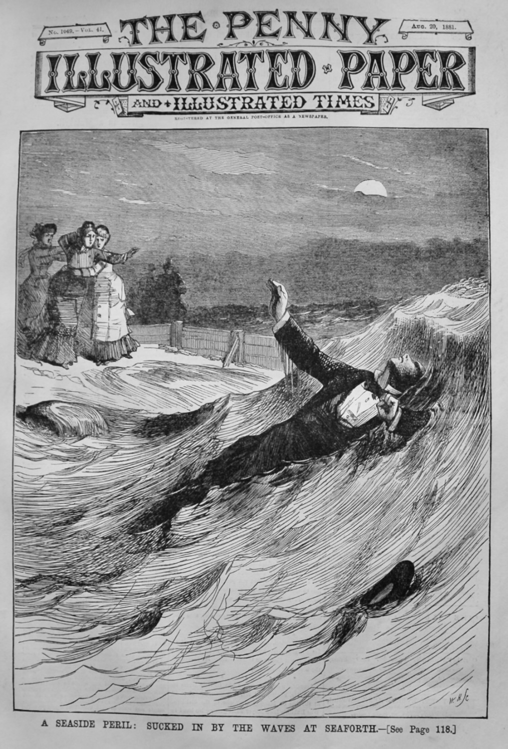 A Seaside Peril :  Sucked in by the Waves at Seaforth.  1881.