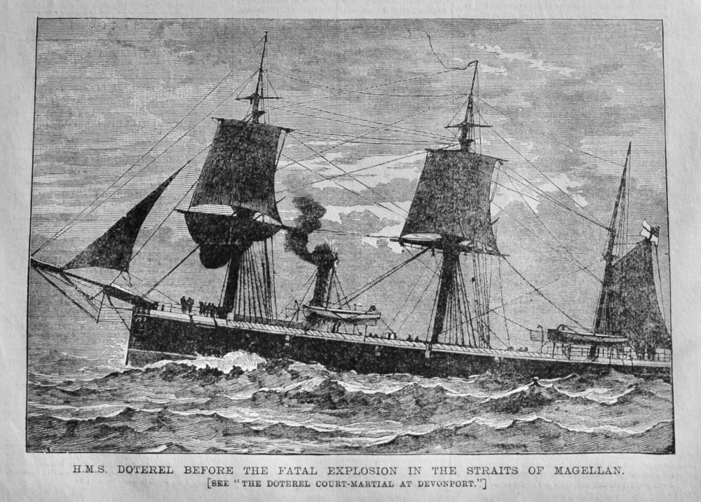 H.M.S. Doterel before the Fatal Explosion in the Straits of Magellan.  1881.
