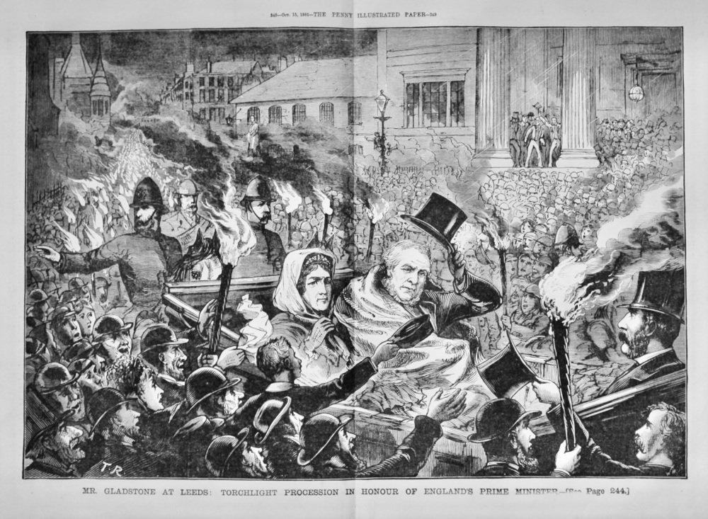Mr. Gladstone at Leeds :  Torchlight Procession in Honour of England's Prime Minister.  1881.