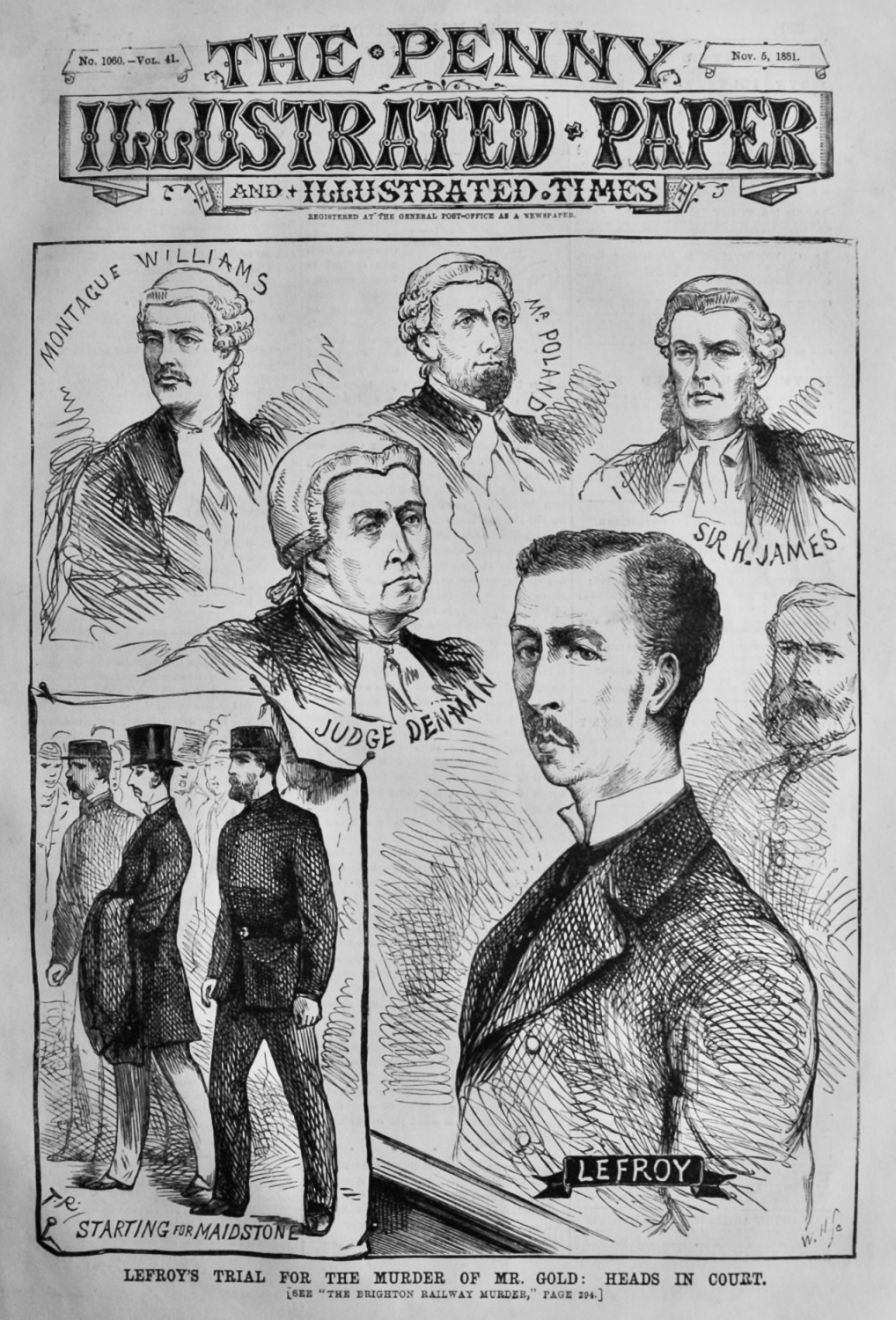 Lefroy's Trial for the Murder of Mr. Gold :  Heads in Court.  1881.