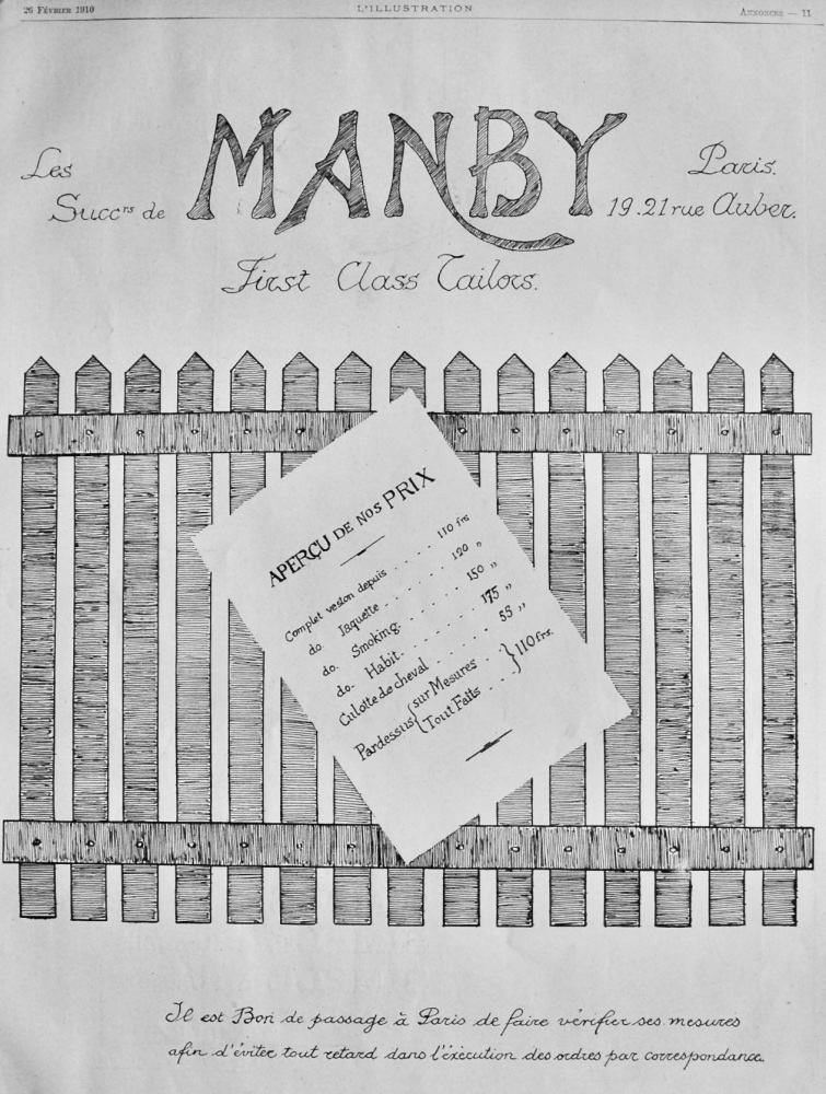 Manby.  (First Class Tailors)  1910.