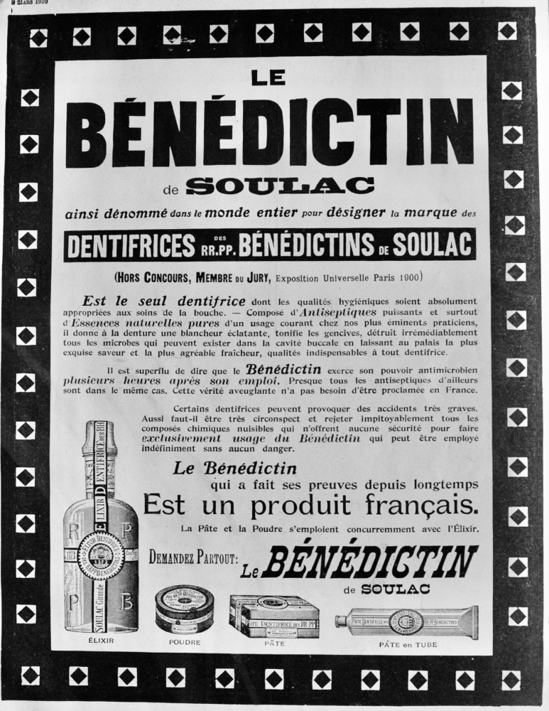 Le Benedictin de Soulac. (Dentifrices)  1910.
