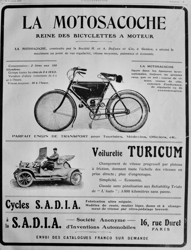 La Motosacoche, and Voiturette Turicum.  1910.