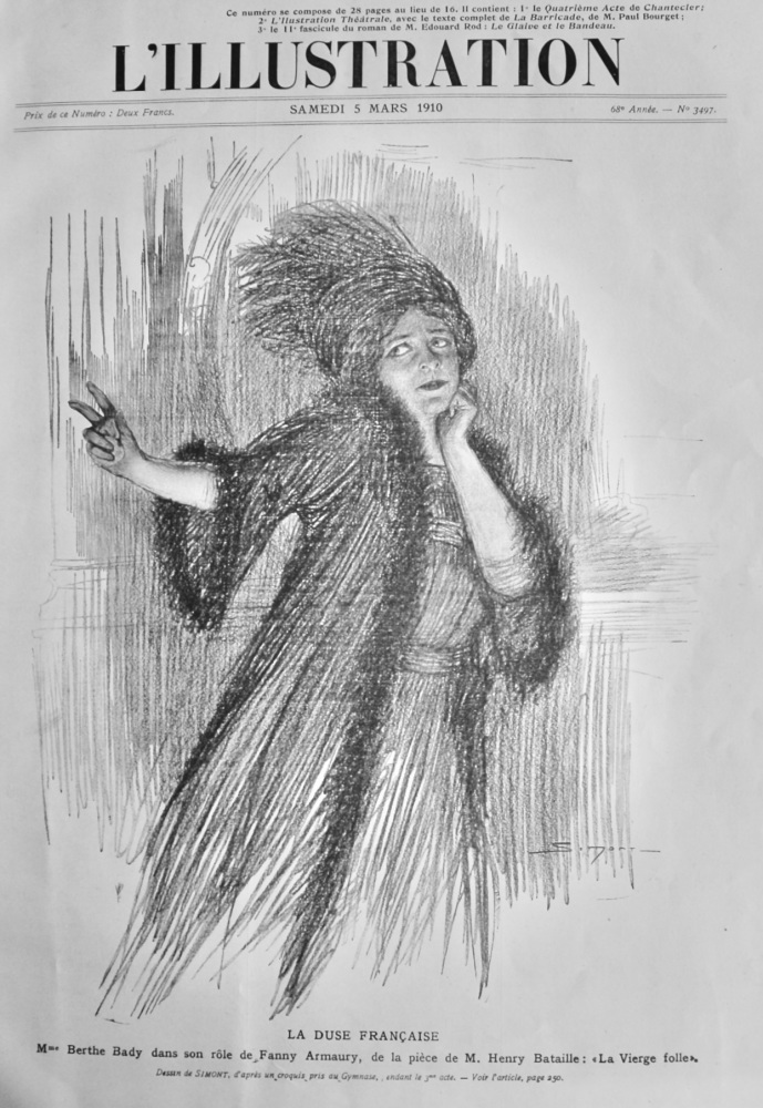 Mme. Berthe Bady dans son role de Fanny Amaury, de la piece de M. Henry Bataille :  La Vierge Folle.  1910.