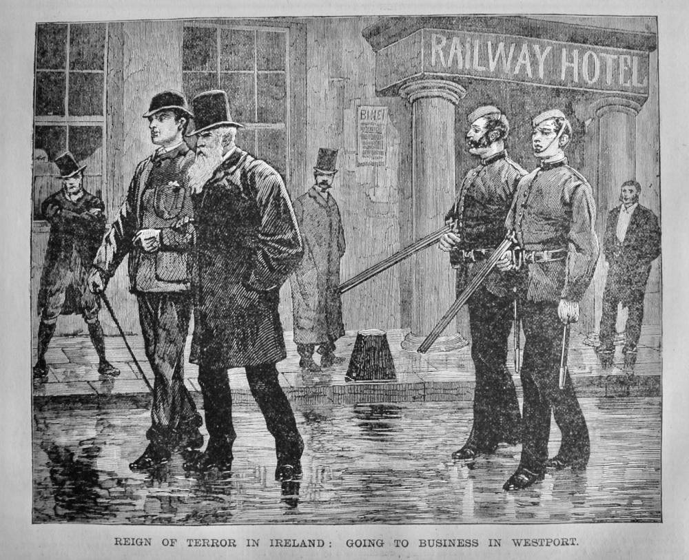 Reign of Terror in Ireland :  Going to Business in Westport.  1880.