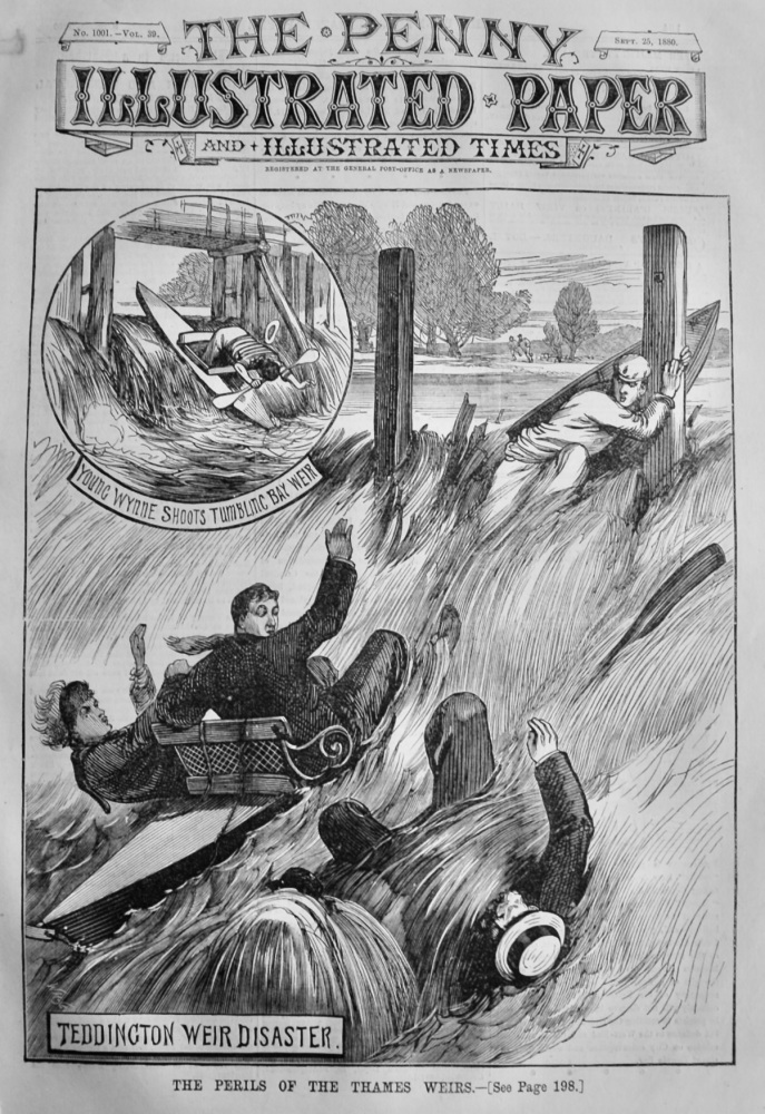 The Perils of the Thames Weirs.  1880.