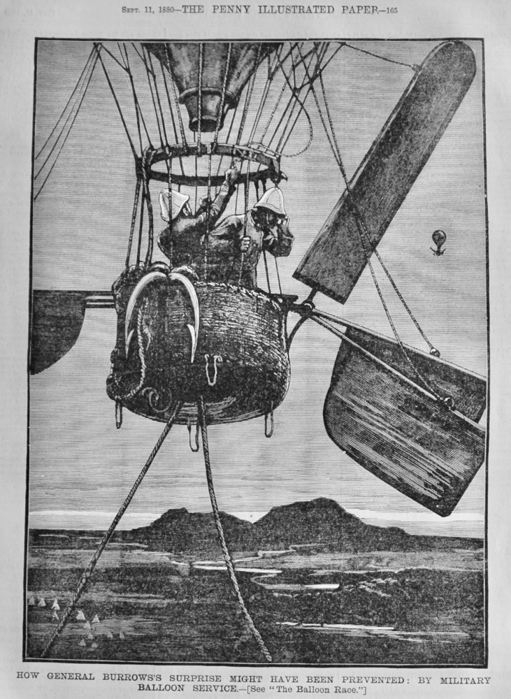 How General Burrows's Surprise might have been Prevented :  By Military Ballon Service.  1880.