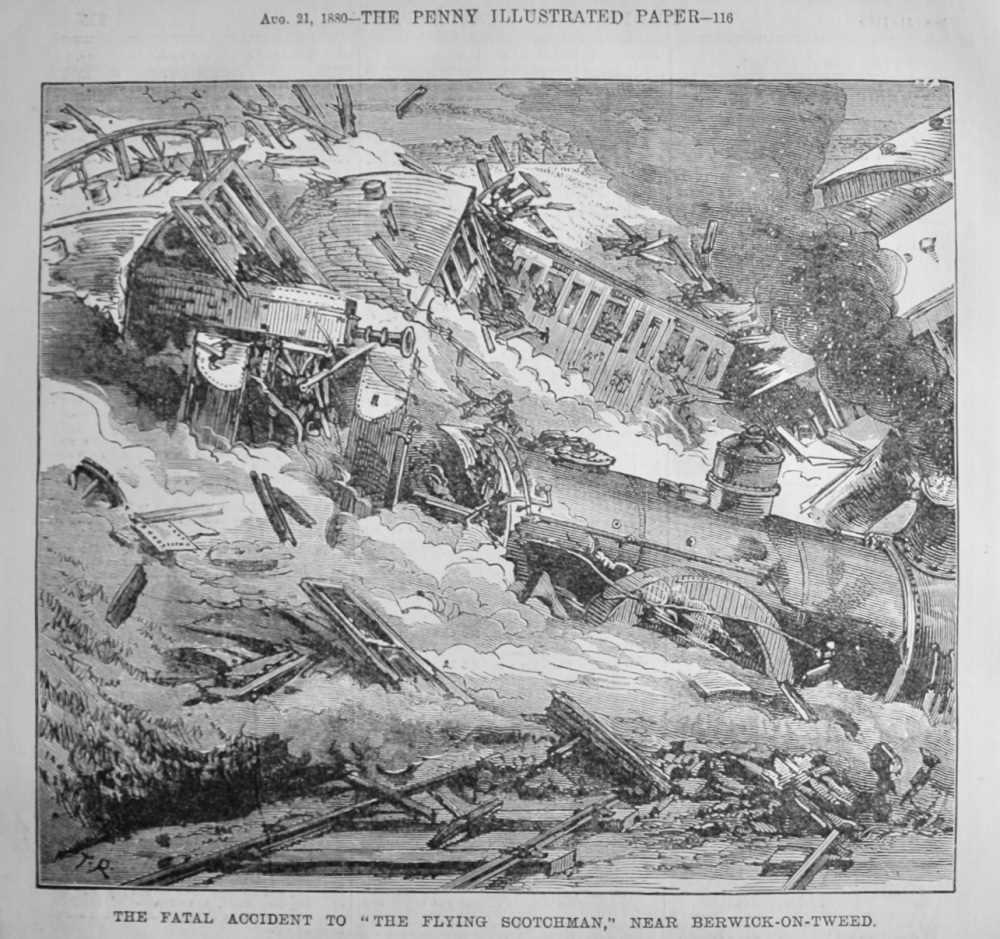 The Fatal Accident to "The Flying Scotchman," near Berwick-on-Tweed.  1880.