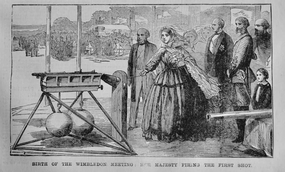 Birth of the Wimbledon Meeting :  Her Majesty Firing the First Shot.  1880.