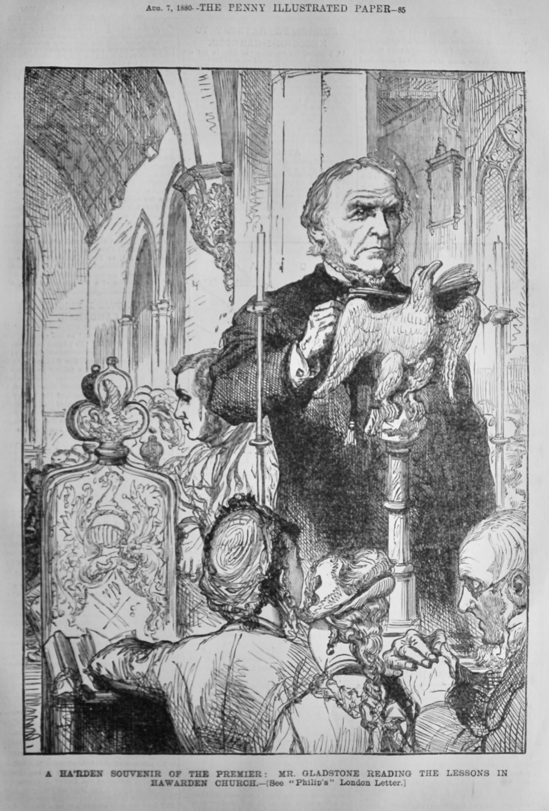 A Ha'rden Souvenir of the Premier :  Mr. Gladstone Reading the Lessons in H