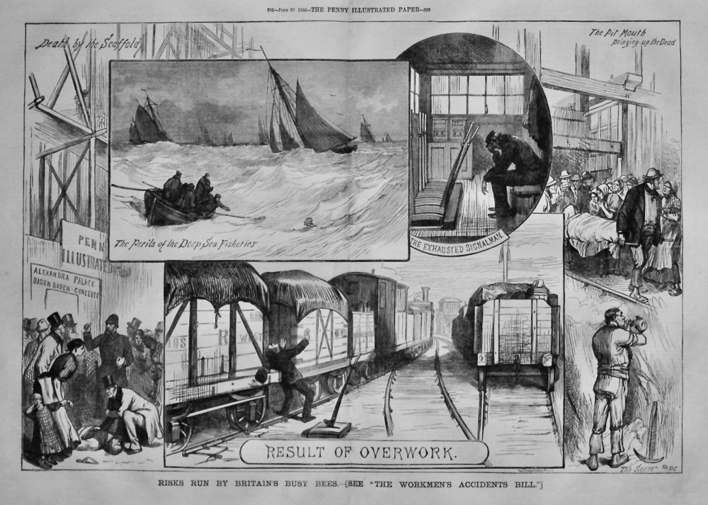 Risks Run by Britain's Busy Bees.  1880.  (Overwork)