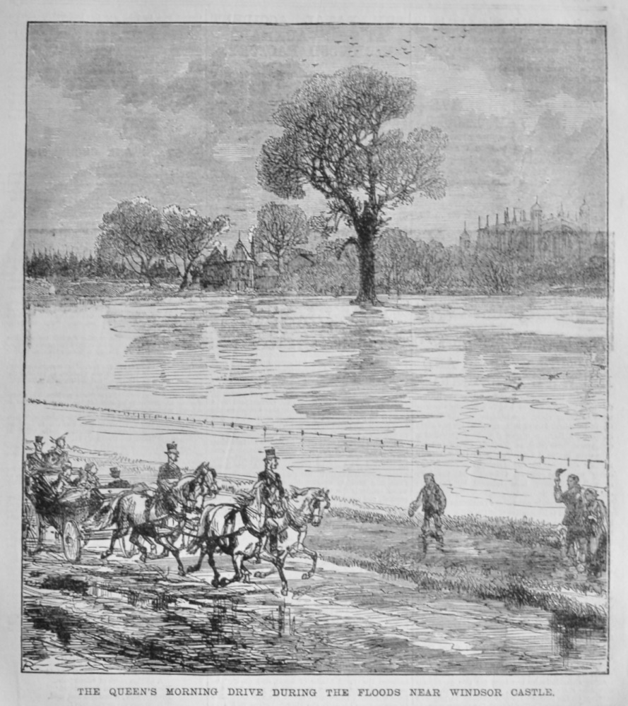 The Queen's Morning Drive during the Floods near Windsor Castle.  1880.