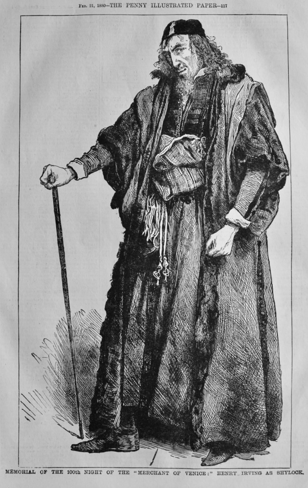 Memorial of the 100th Night of the "Merchant of Venice:" Henry irving as Shylock.  1880. (Lyceum Theatre.)